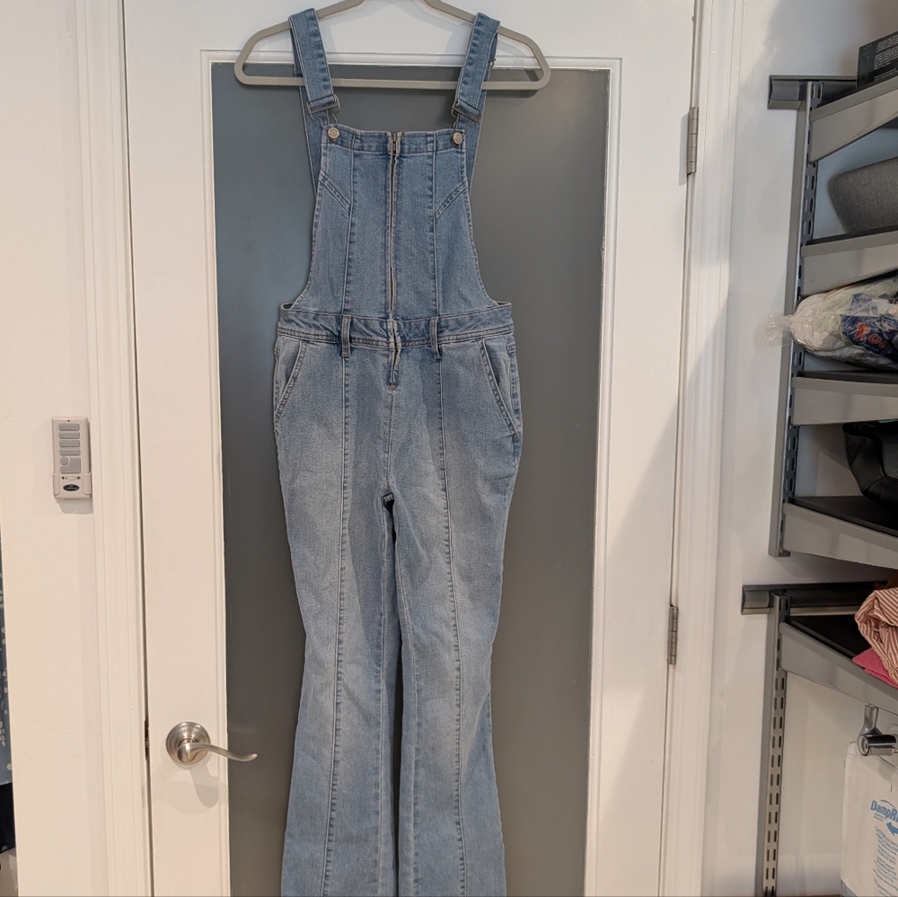 Vanilla Star Flare Zip Front Open Back Overalls
